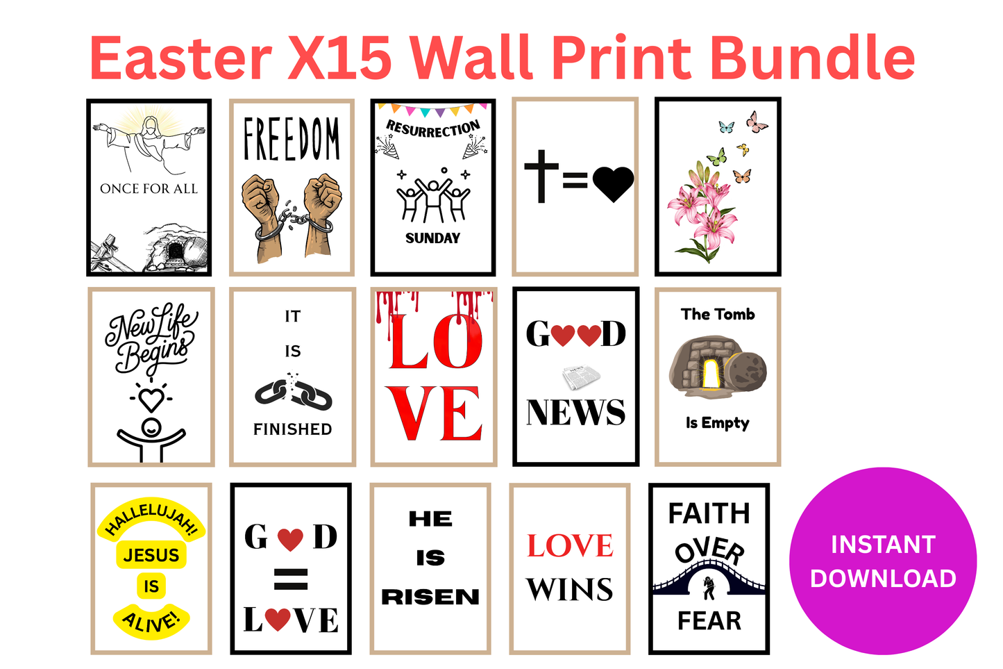 Easter Wall Art Printable Bundle – 15 Digital Posters with Uplifting Spring & Resurrection Themes