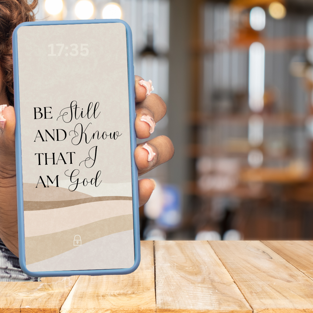 Modern digital phone wallpaper for Android featuring motivational scripture and neutral tones