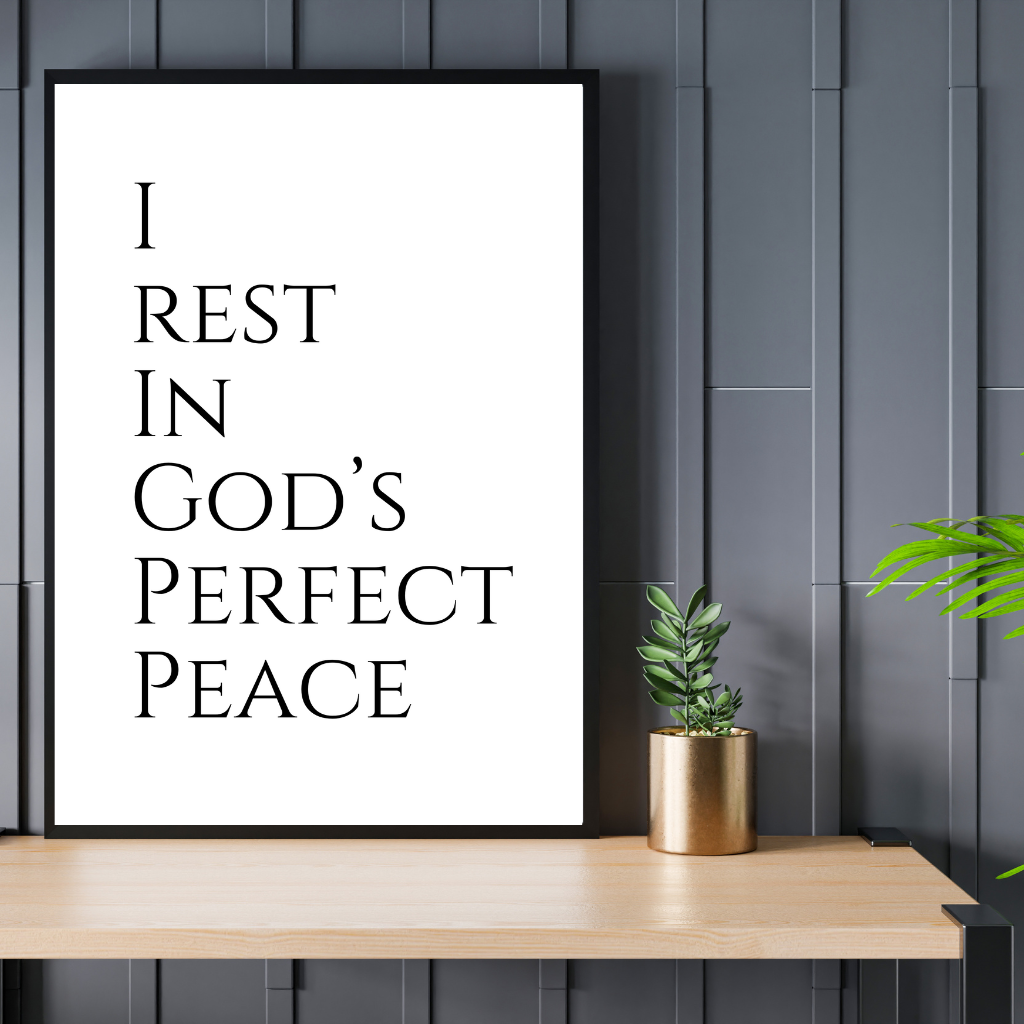 I Rest in God's Perfect Peace | Living Room Wall Art | Christian Bible Quotes | Motivational Quotes for Life Poster