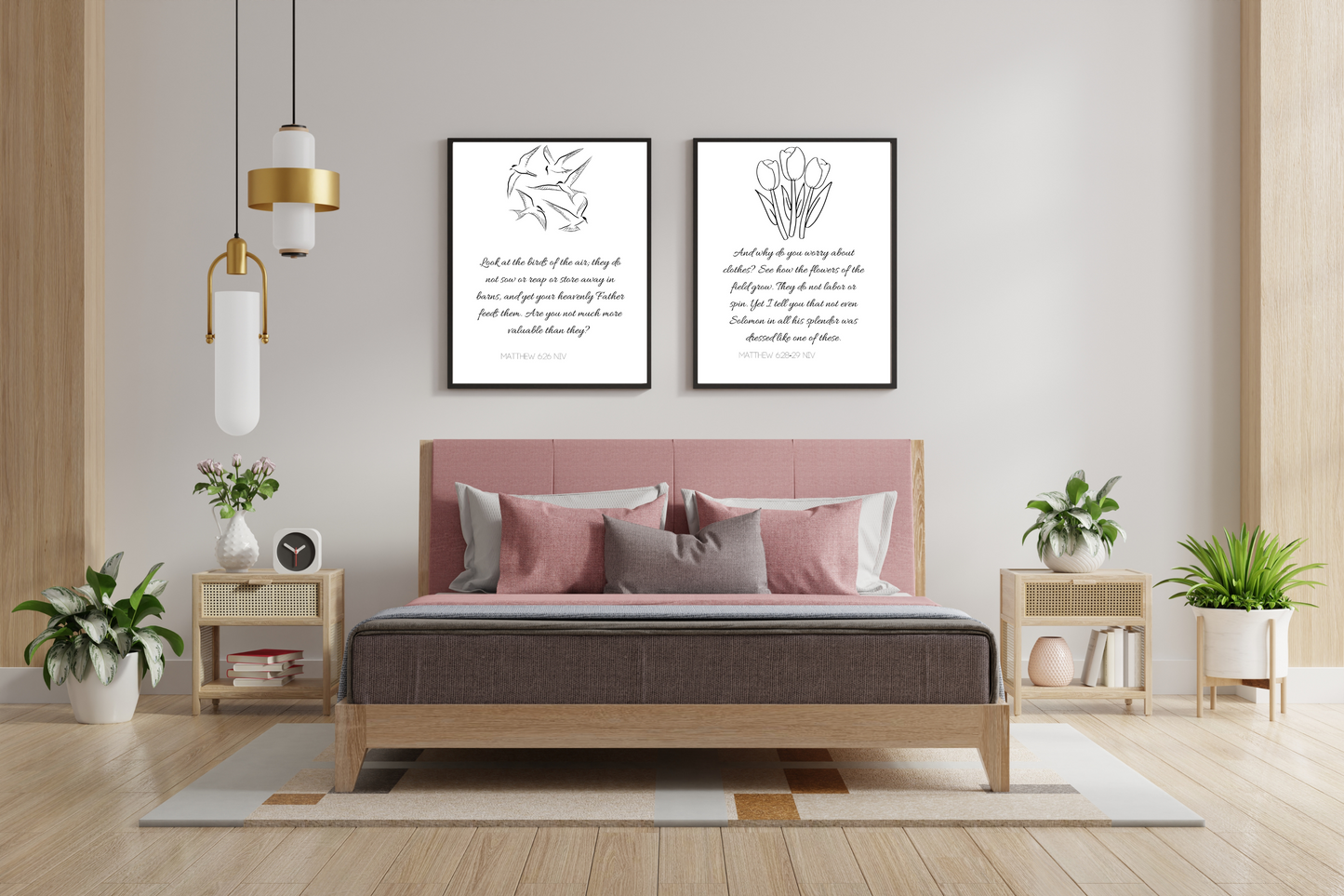 Matthew 6:26 and 6:28-29 Printable Wall Art – Birds and Flowers Scripture Quote for Calm & Encouragement