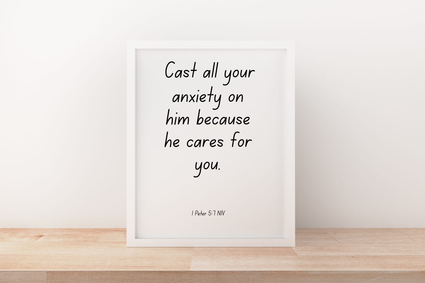 1 Peter 5:7 Printable Wall Art – Christian Bible Verse Typography for Home & Office Decor