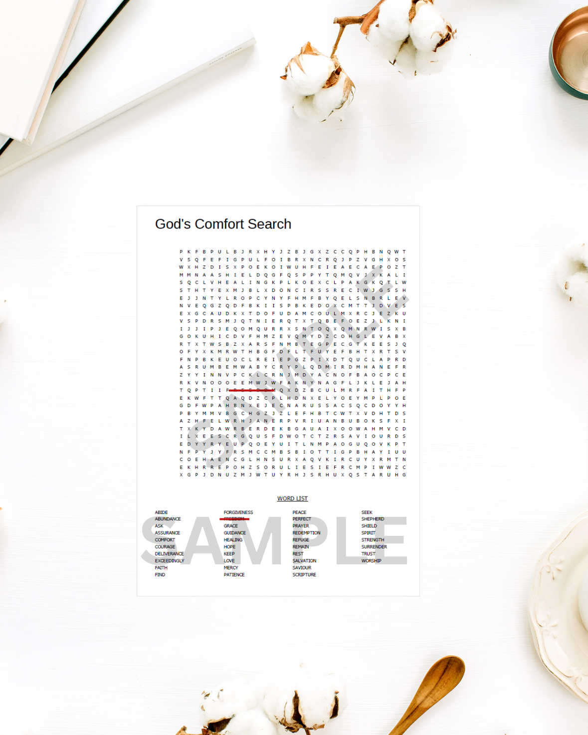 Comforting Word Search Printable | Uplifting Bible-Themed Puzzle for Stress Relief and Encouragement | Positive Bible Verse Puzzle