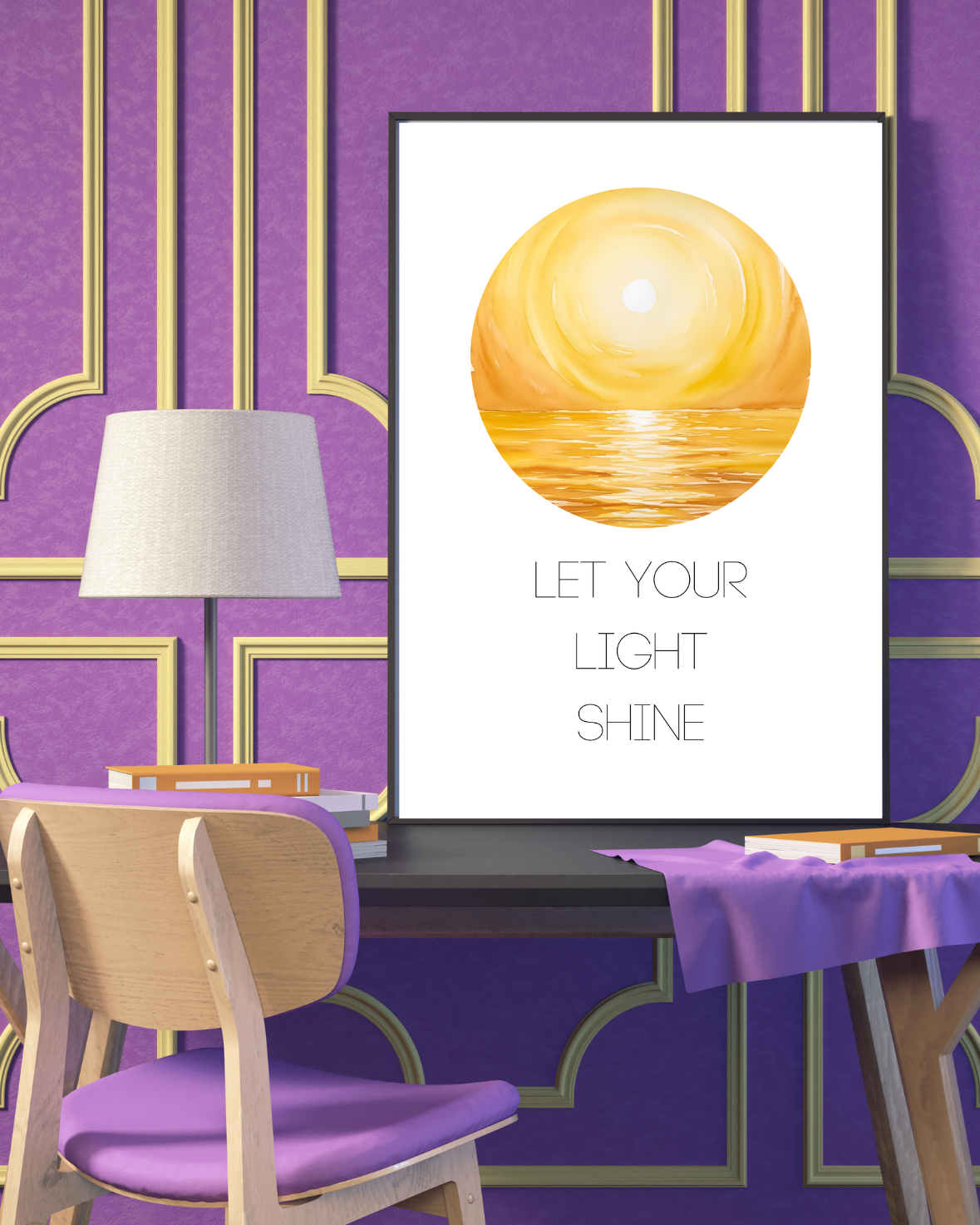 Let Your Light Shine Wall Art – Sunrise Over Lake | Living Room Wall Art | Christian Bible Quotes | Motivational Quotes for Life | Digital Download