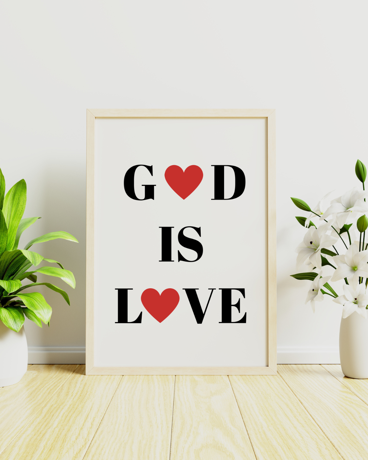 God Is Love Digital Art – Christian Bible Quotes | Minimalist Wall Art | Motivational Verses for Home or Office