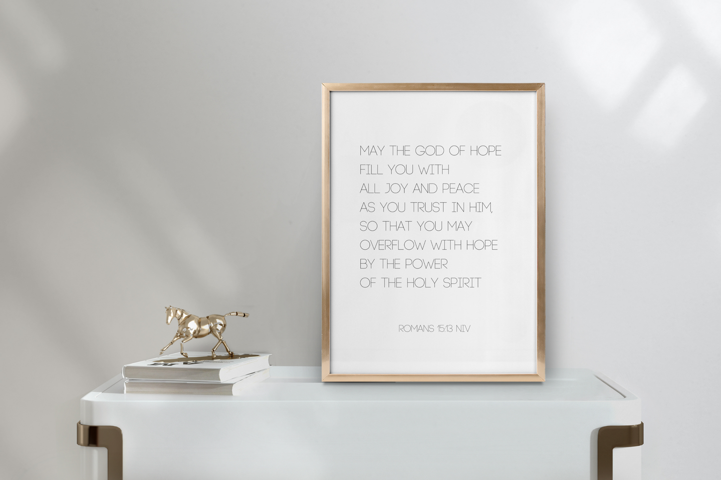 Printable Bible verse poster with positive prayer quote styled in a clean home office setting