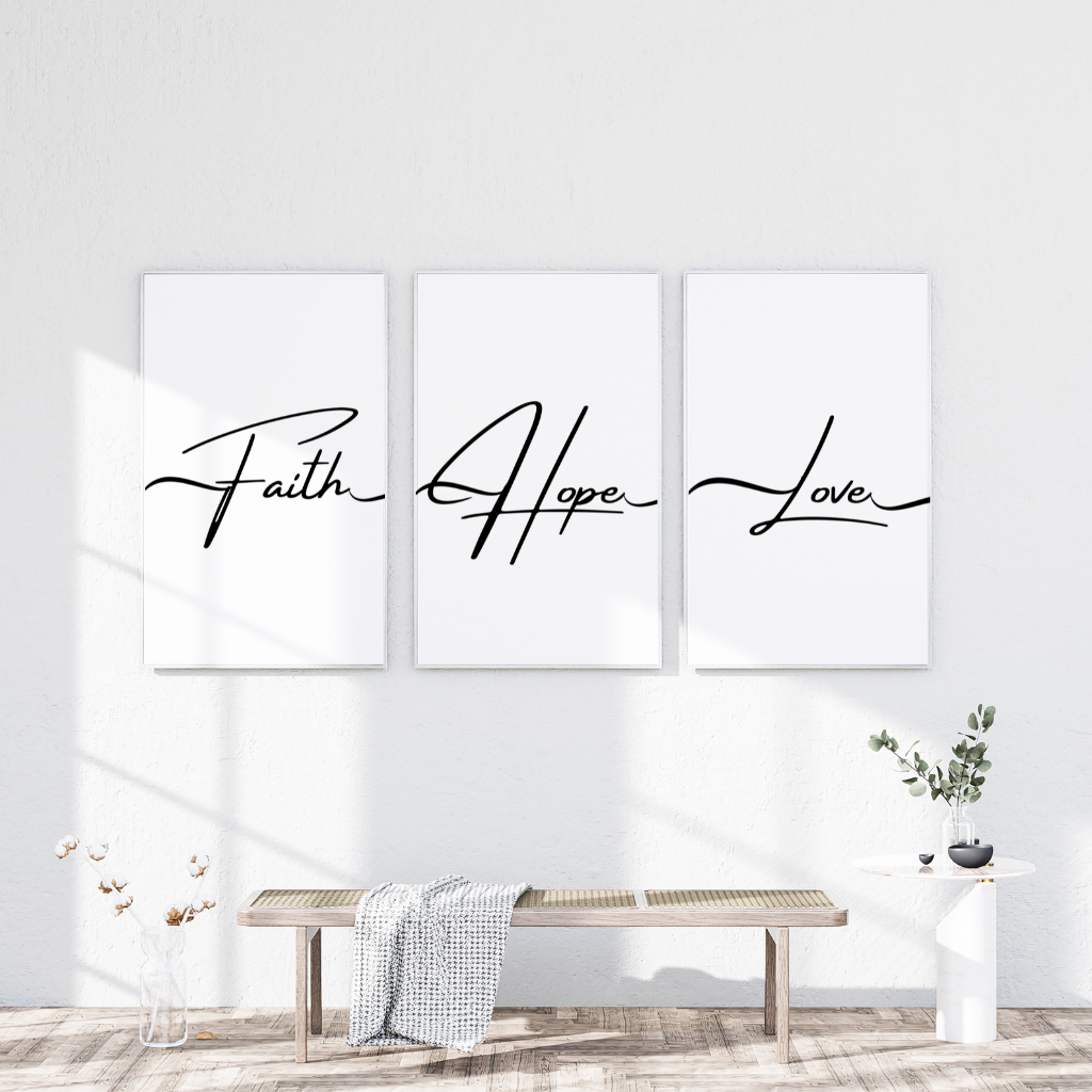 Faith Hope Love Digital Prints – Christian Bible Quotes, Minimalist Wall Art, Motivational Verses for Home or Office