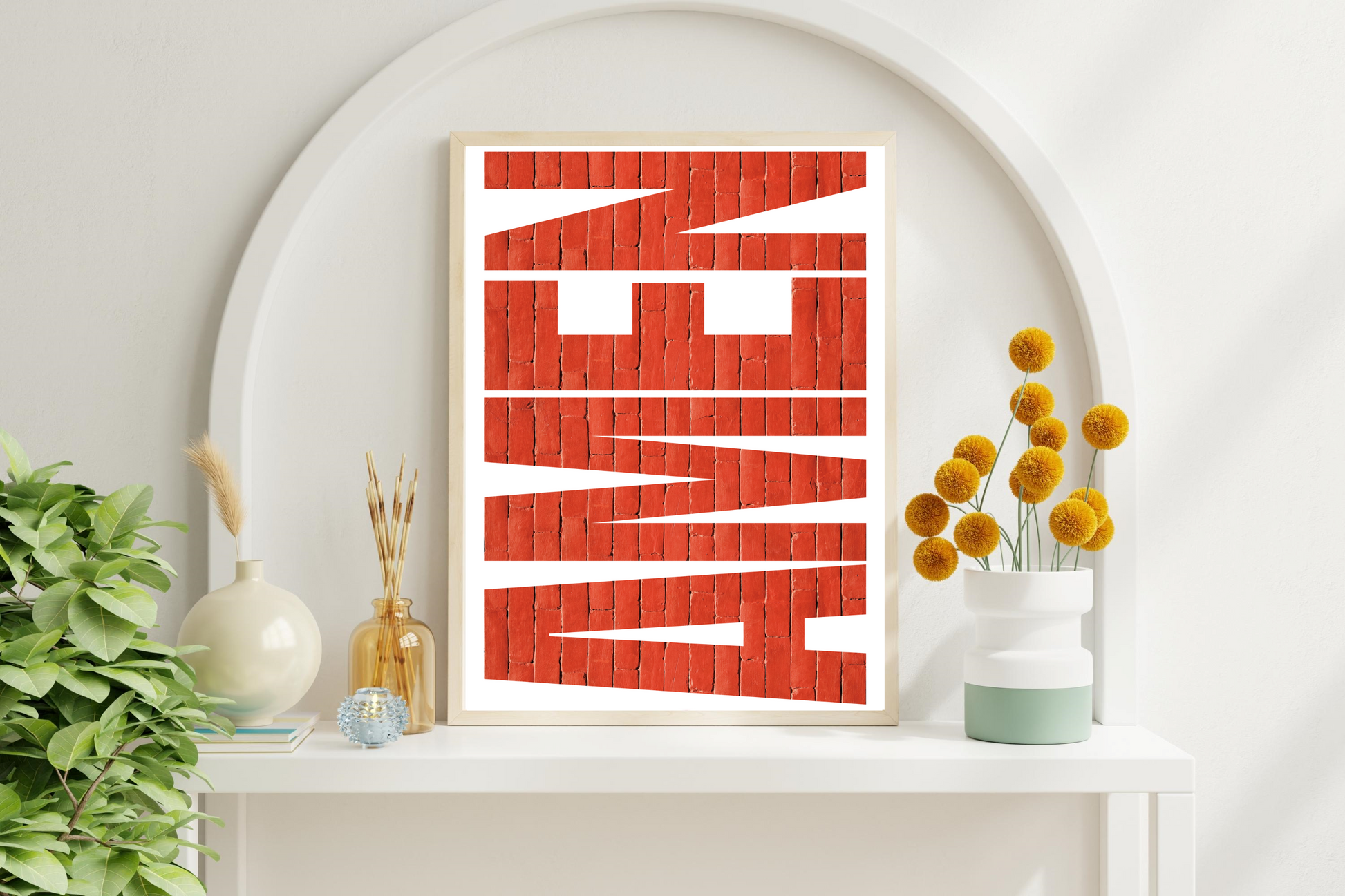 Framed AMEN inspirational Christian poster displayed in a hallway with minimalist home styling