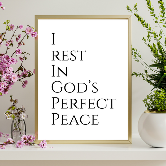 I Rest in God's Perfect Peace | Living Room Wall Art | Christian Bible Quotes | Motivational Quotes for Life Poster