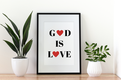 God Is Love Digital Art – Christian Bible Quotes | Minimalist Wall Art | Motivational Verses for Home or Office