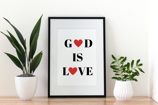 God Is Love Digital Art – Christian Bible Quotes | Minimalist Wall Art | Motivational Verses for Home or Office