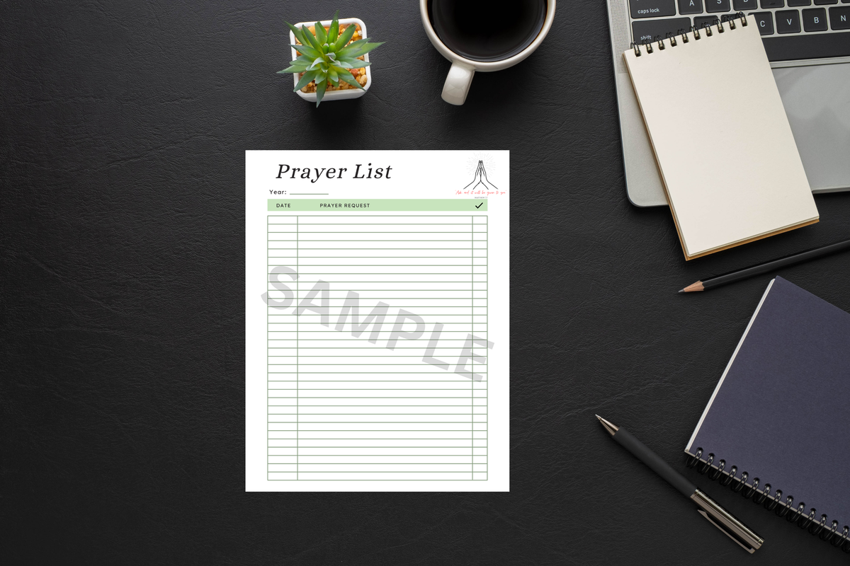 Daily prayer list planner printable in faith journal mock-up