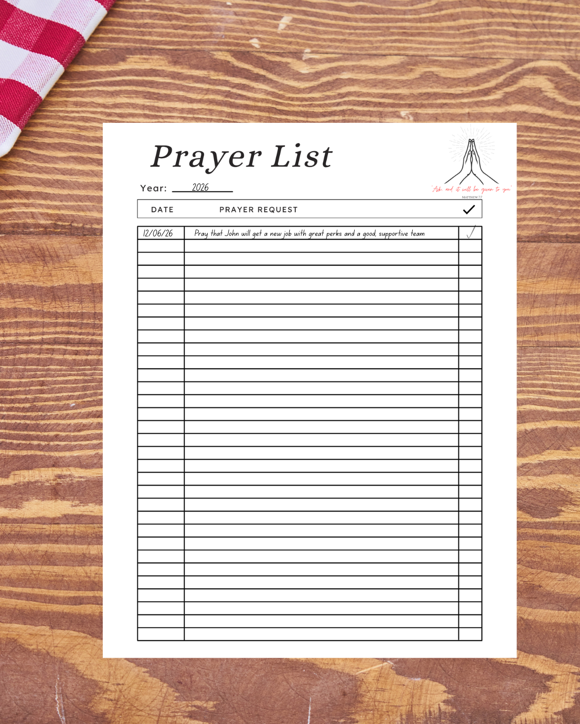 Elegant daily prayer tracker template printable PDF