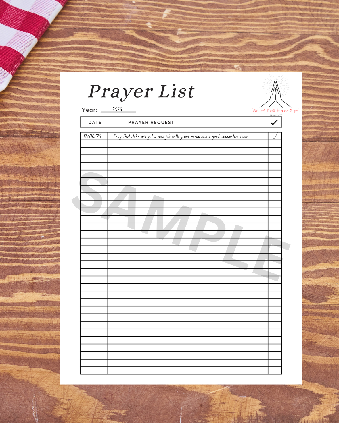 Elegant daily prayer tracker template printable PDF