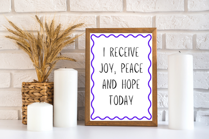 Faith-based digital wall art printable affirmation placed above a contemporary sofa in a clean, soft life aesthetic