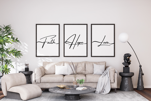 Faith Hope Love Digital Prints – Christian Bible Quotes, Minimalist Wall Art, Motivational Verses for Home or Office