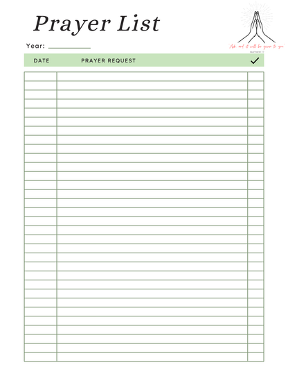 Daily Prayer Tracker Template Printable PDF | Minimalist Prayer List Planner for Faith Journal