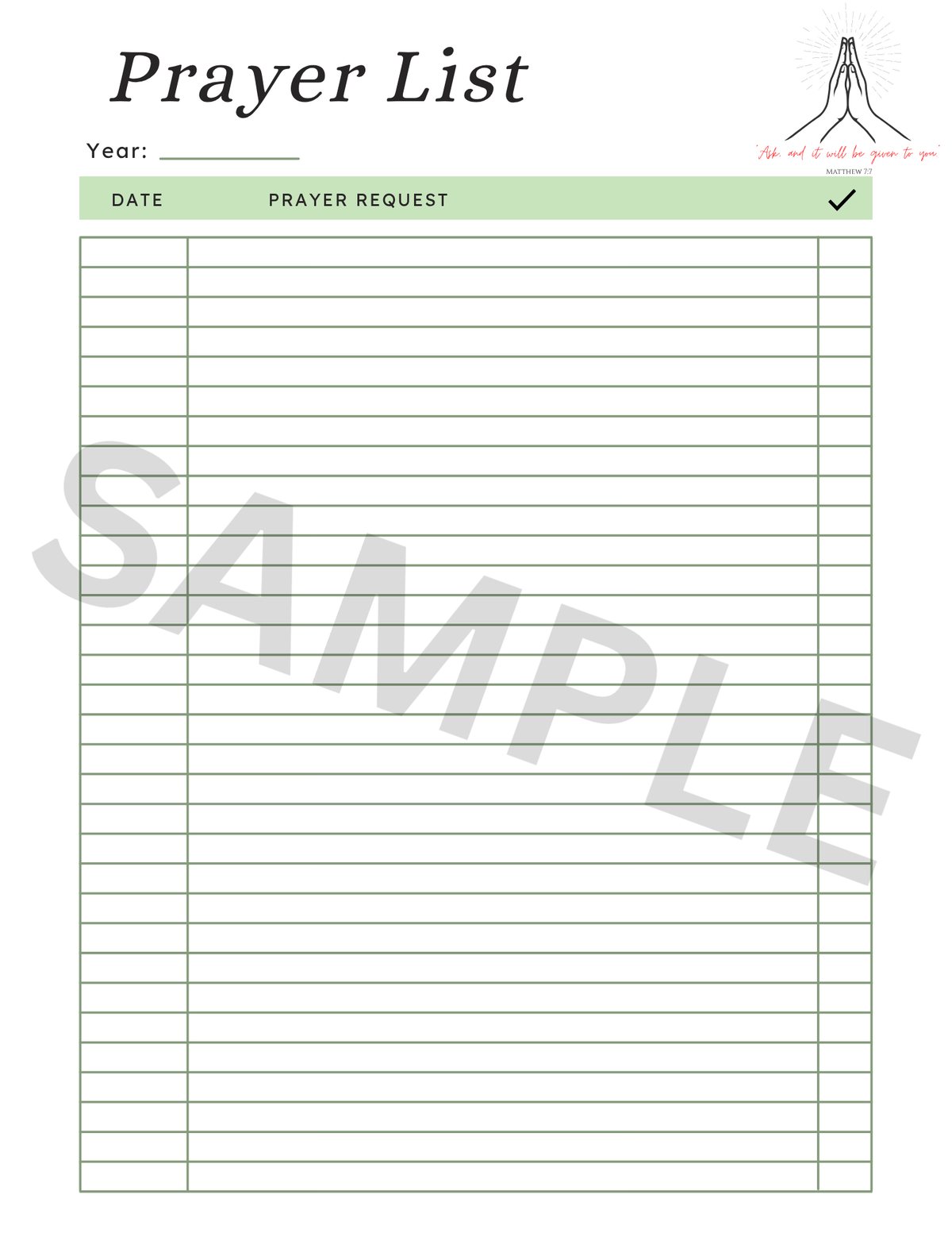 Daily Prayer Tracker Template Printable PDF | Minimalist Prayer List Planner for Faith Journal