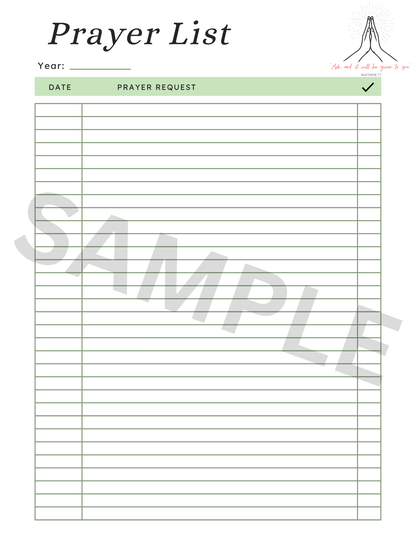 Daily Prayer Tracker Template Printable PDF | Minimalist Prayer List Planner for Faith Journal