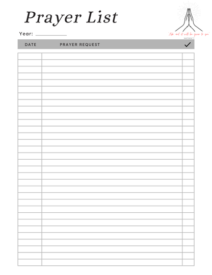 Daily Prayer Tracker Template Printable PDF | Minimalist Prayer List Planner for Faith Journal