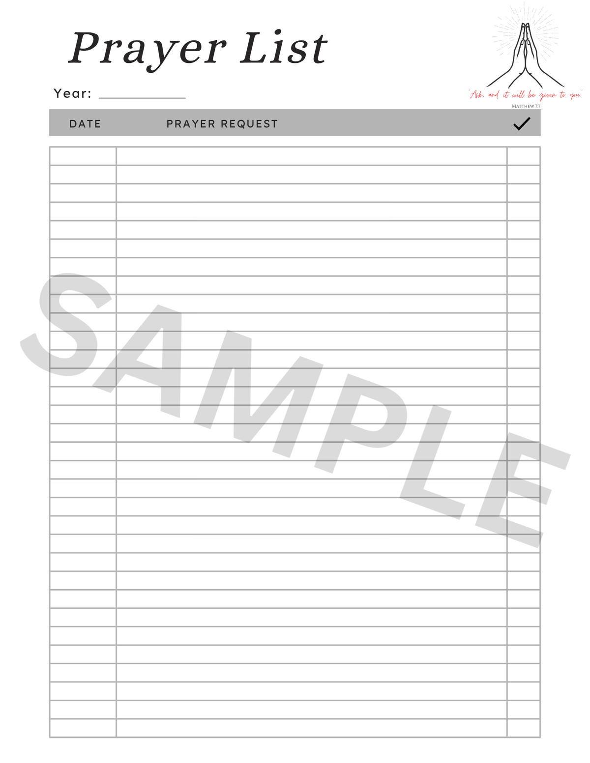 Daily Prayer Tracker Template Printable PDF | Minimalist Prayer List Planner for Faith Journal