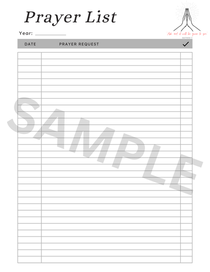 Daily Prayer Tracker Template Printable PDF | Minimalist Prayer List Planner for Faith Journal