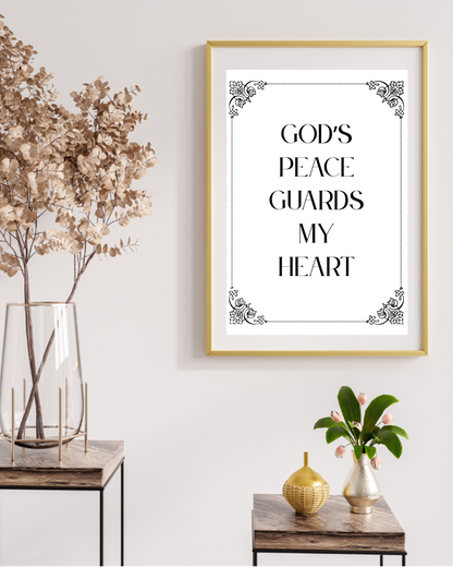 Minimalist Christian typography wall art in a bright hallway for a calming aesthetic.