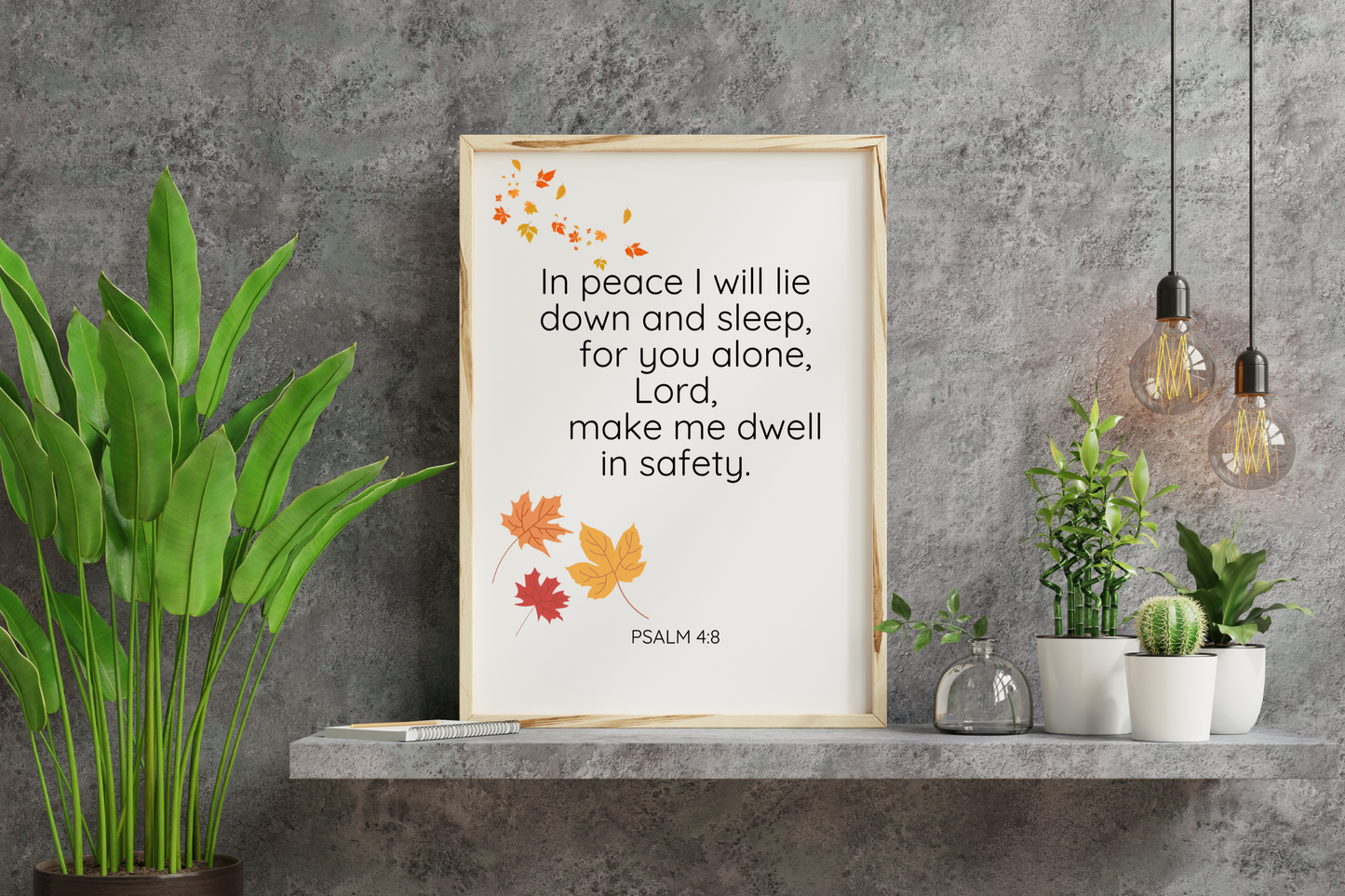 Office/Relaxation Area: Inspirational Bible verse digital wall art in a calm home office or relaxation space.