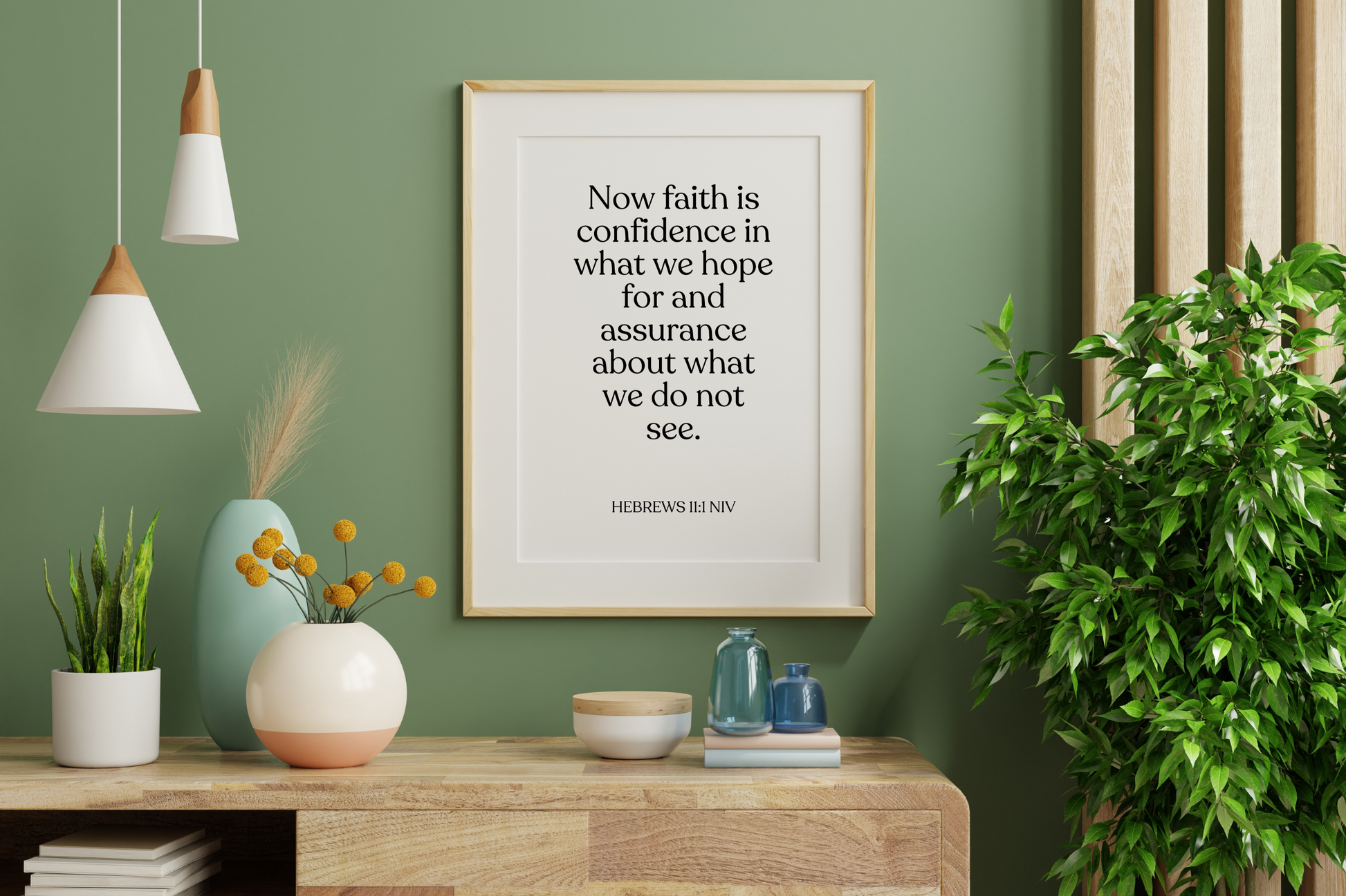 Hebrews 11:1 printable bible verse wall art – minimalist typography for home office wall decor.