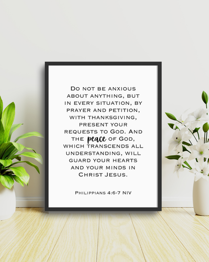 Minimalist Bible verse printable with elegant handwritten peace typography