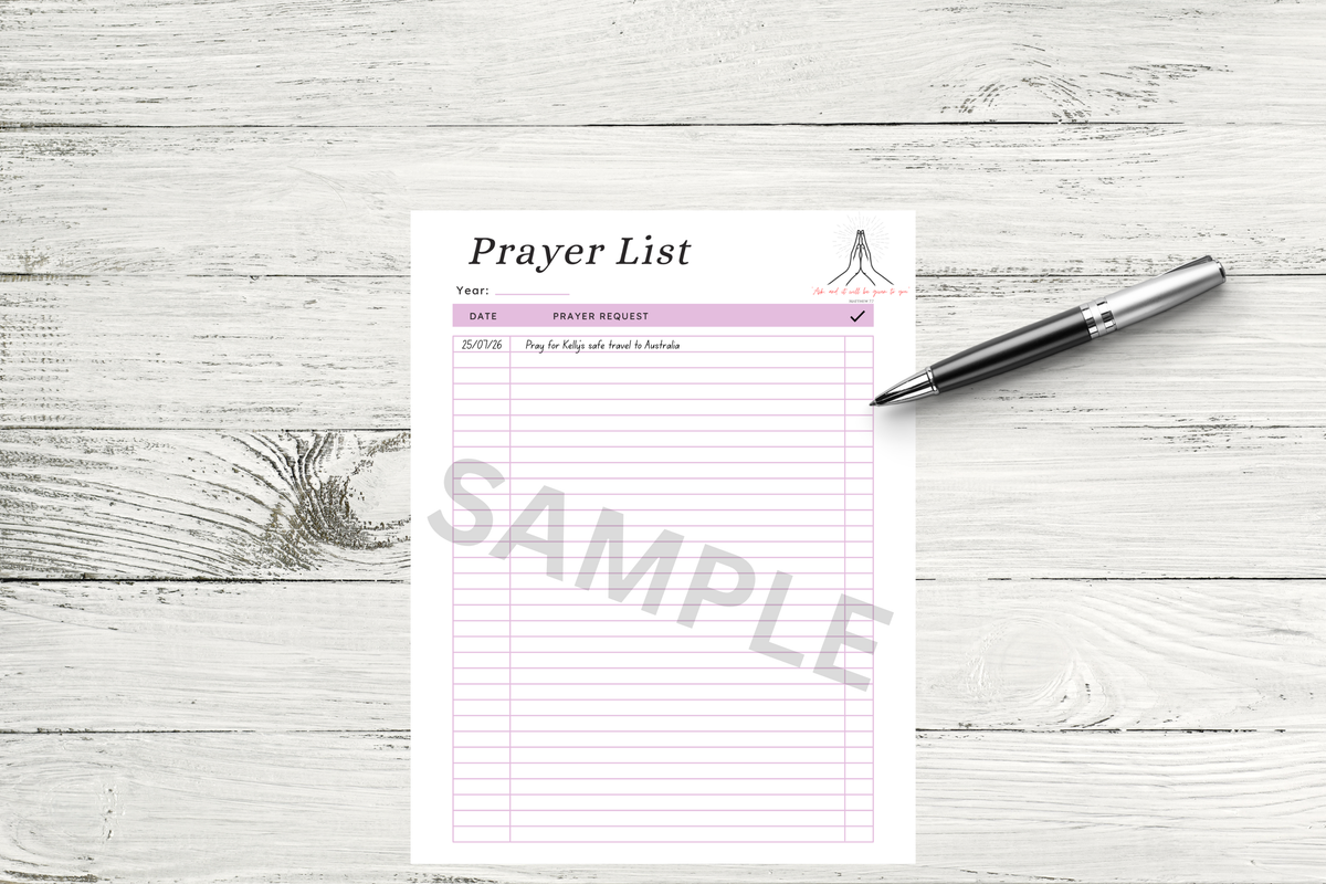 Minimalist prayer tracker template printable PDF on desk mock-up