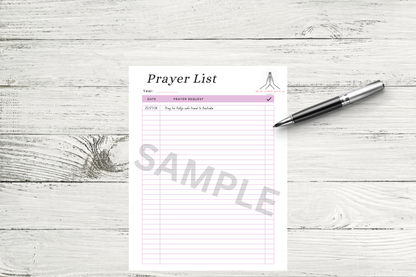 Minimalist prayer tracker template printable PDF on desk mock-up