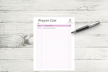 Minimalist prayer tracker template printable PDF on desk mock-up