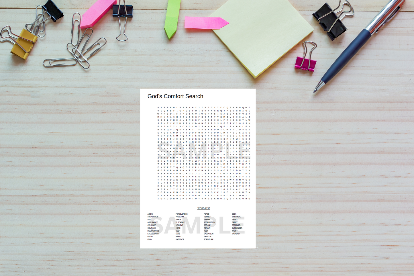 Comforting Word Search Printable | Uplifting Bible-Themed Puzzle for Stress Relief and Encouragement | Positive Bible Verse Puzzle