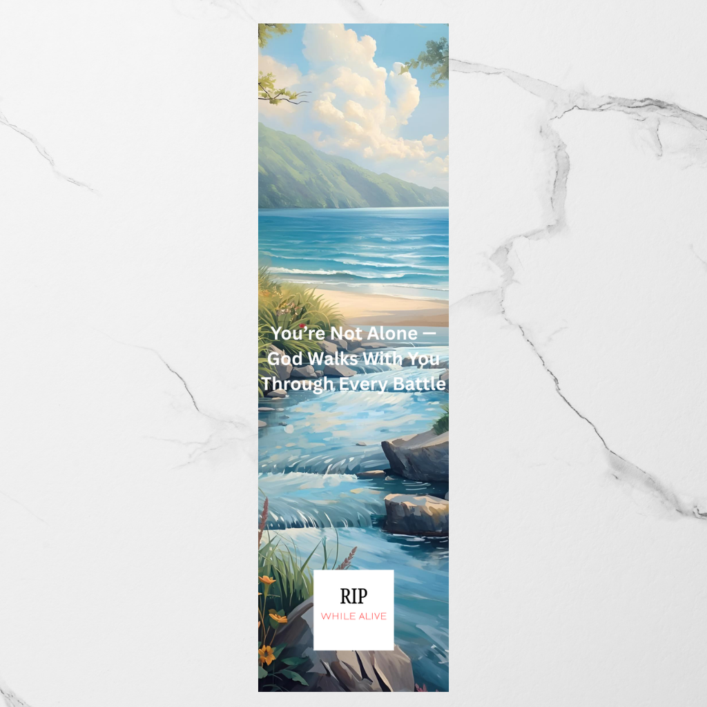 Encouraging faith-based bookmark in a peaceful relaxation space with soft lighting and a calming atmosphere.