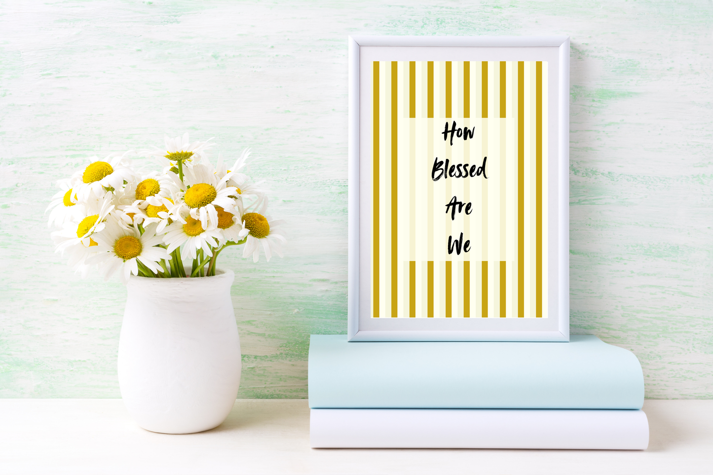 Neutral printable art print featuring How Blessed Are We hand-lettered typography