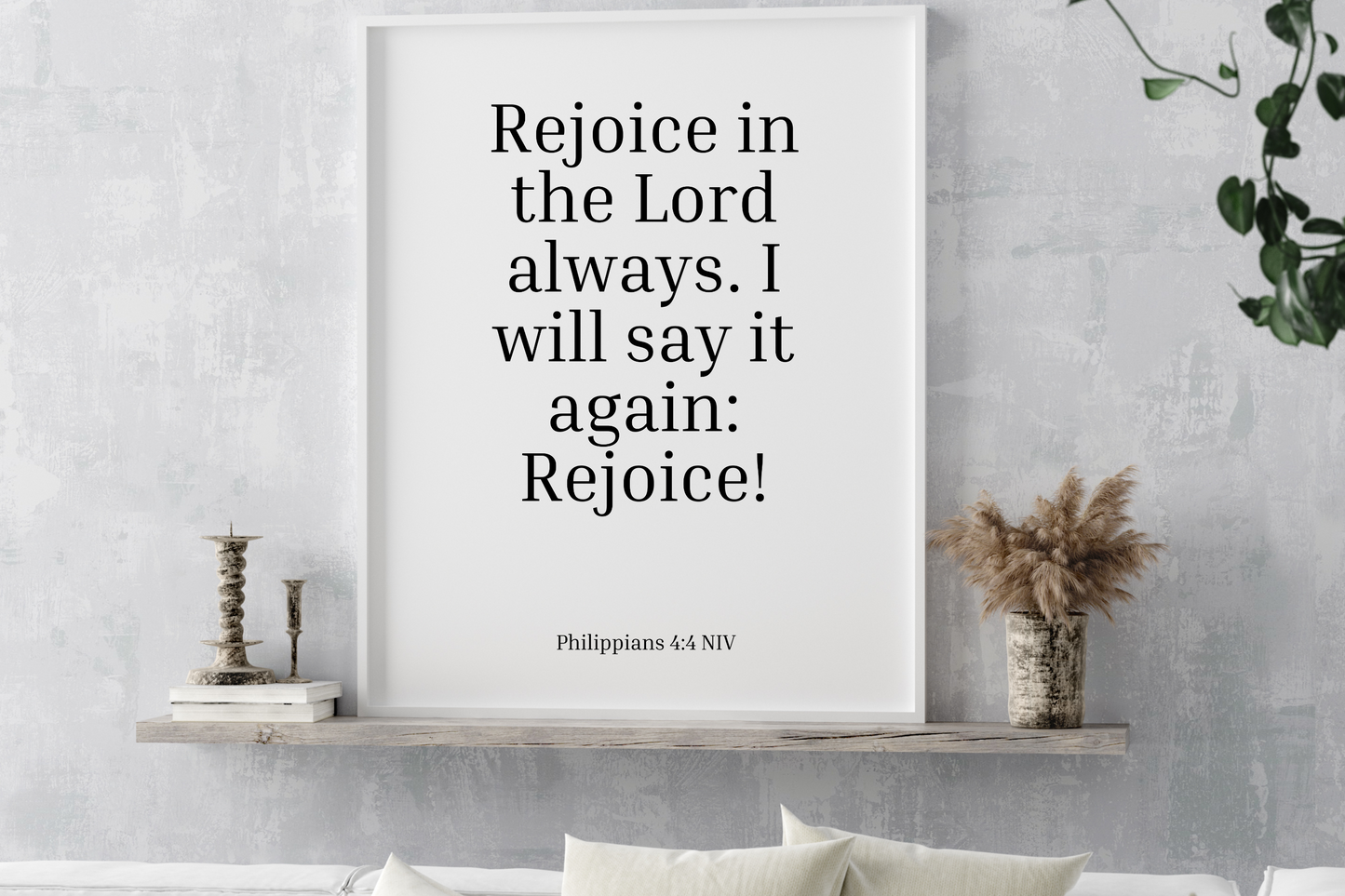 Philippians 4:4 Printable Wall Art – Christian Bible Verse Typography for Home & Office