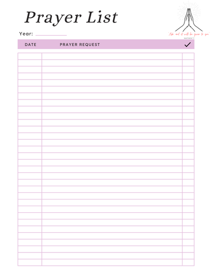 Daily Prayer Tracker Template Printable PDF | Minimalist Prayer List Planner for Faith Journal