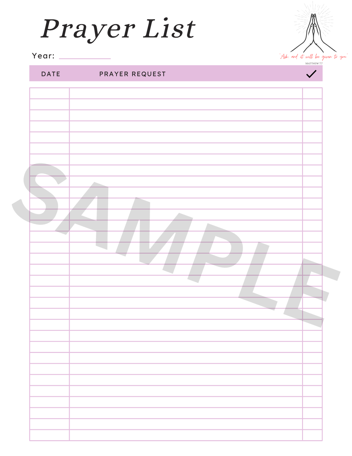 Daily Prayer Tracker Template Printable PDF | Minimalist Prayer List Planner for Faith Journal