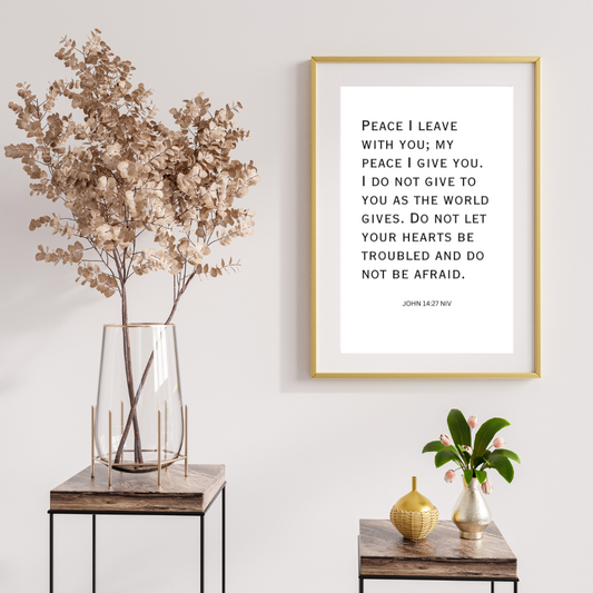 Minimalist Bible verse printable wall art displayed in a modern living room with neutral tones and clean decor.

