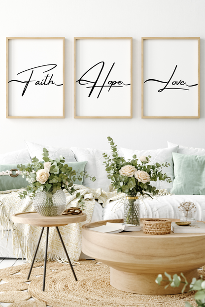 Faith Hope Love Digital Prints – Christian Bible Quotes, Minimalist Wall Art, Motivational Verses for Home or Office