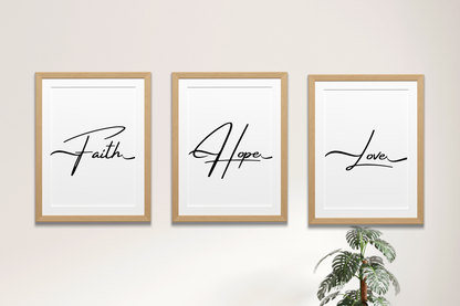 Faith Hope Love Digital Prints – Christian Bible Quotes, Minimalist Wall Art, Motivational Verses for Home or Office