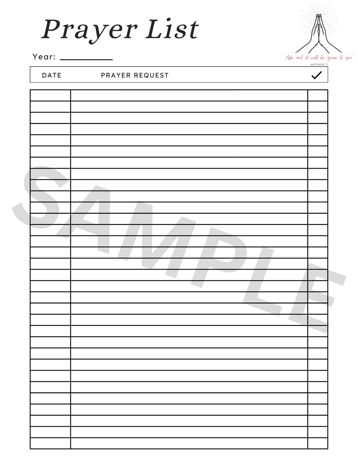Daily Prayer Tracker Template Printable PDF | Minimalist Prayer List Planner for Faith Journal