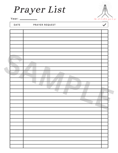 Daily Prayer Tracker Template Printable PDF | Minimalist Prayer List Planner for Faith Journal