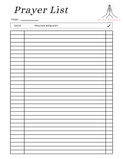Daily Prayer Tracker Template Printable PDF | Minimalist Prayer List Planner for Faith Journal
