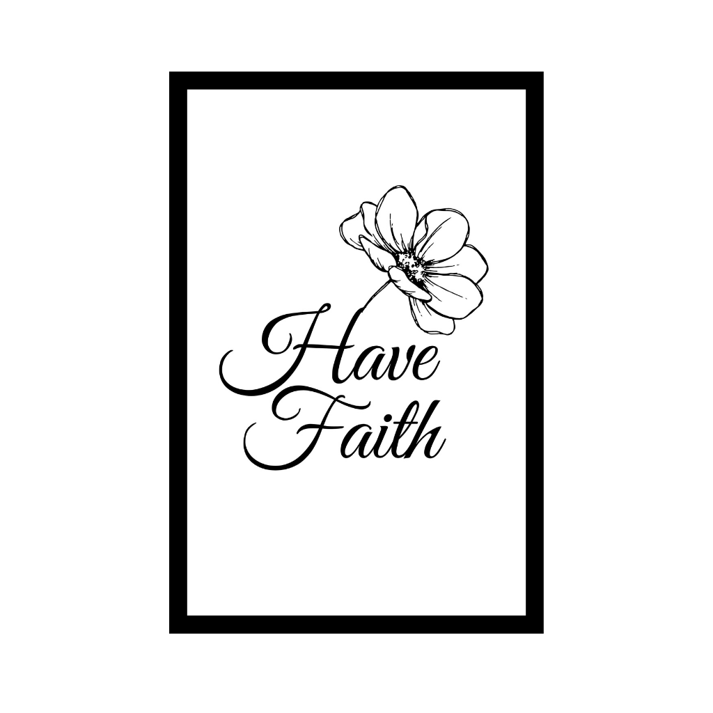 Framed Have Faith statement wall art displayed in a minimal hallway.