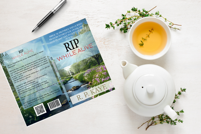 RIP While Alive devotional book by R.P. Kaye featuring a peaceful river landscape and cross, biblical promises and guided prayers for overcoming anxiety and living in God’s peace.
