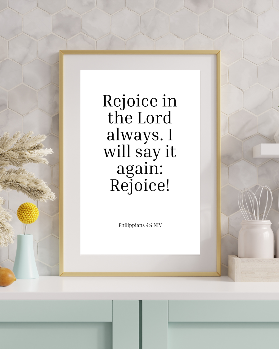 Philippians 4:4 Printable Wall Art – Christian Bible Verse Typography for Home & Office