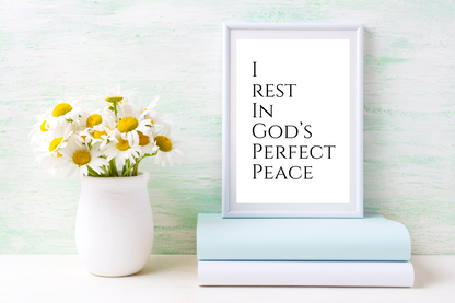 I Rest in God's Perfect Peace | Living Room Wall Art | Christian Bible Quotes | Motivational Quotes for Life Poster