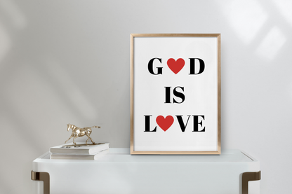 God Is Love Digital Art – Christian Bible Quotes | Minimalist Wall Art | Motivational Verses for Home or Office