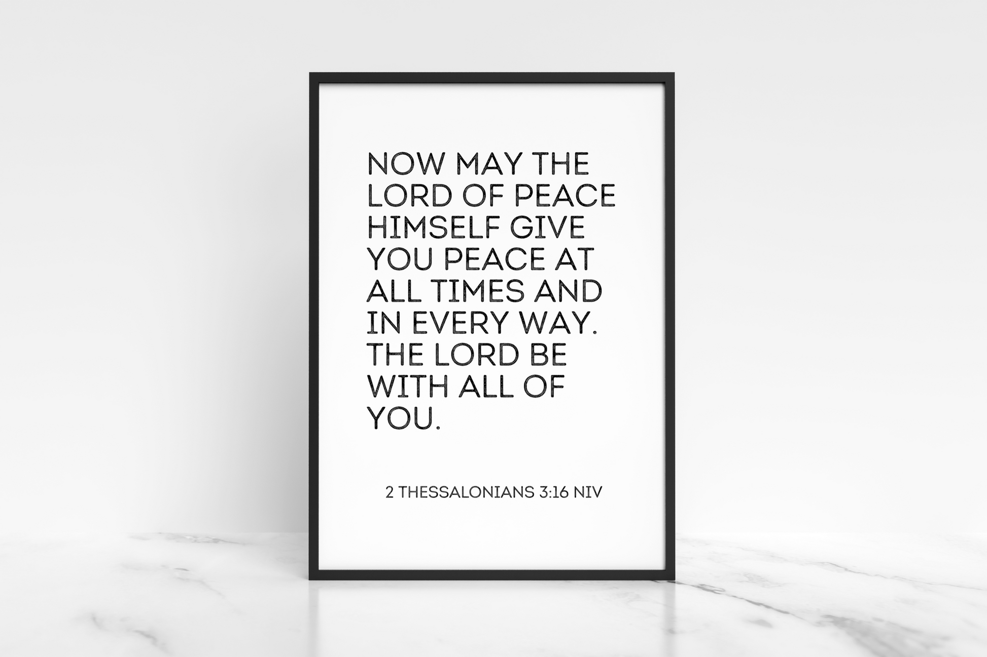 Motivational bible verse typography digital art framed as clean and simplistic home decor.